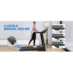 Compact Easy Folding Treadmill Motorized Running Jogging Machine With Audio Speakers And Incline Adjuster