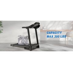 Compact Easy Folding Treadmill Motorized Running Jogging Machine With Audio Speakers And Incline Adjuster