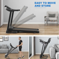 Compact Easy Folding Treadmill Motorized Running Jogging Machine With Audio Speakers And Incline Adjuster